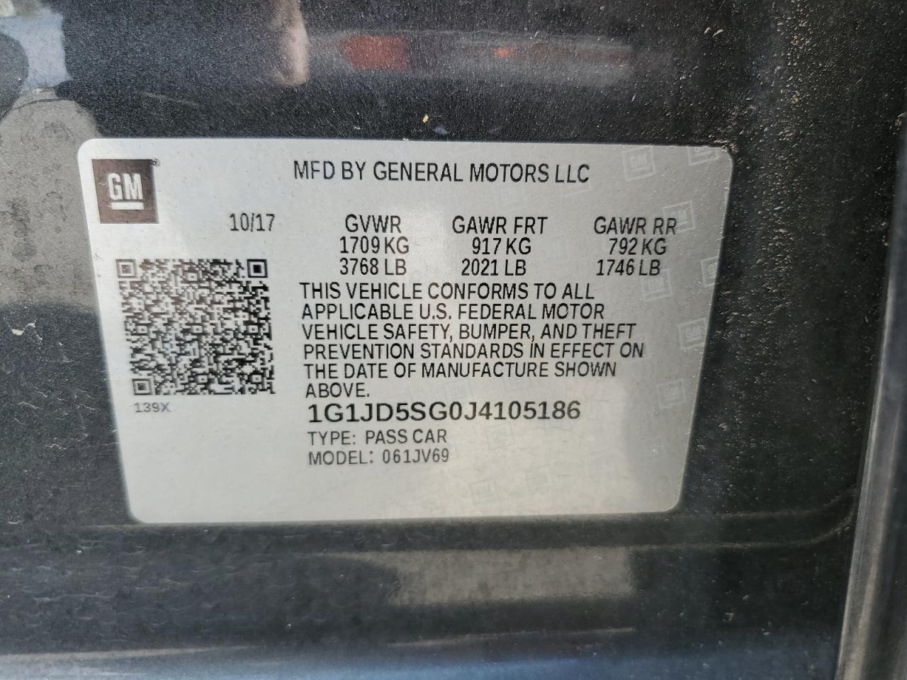 1G1JD5SG0J4105186 2018 Chevrolet Sonic Lt