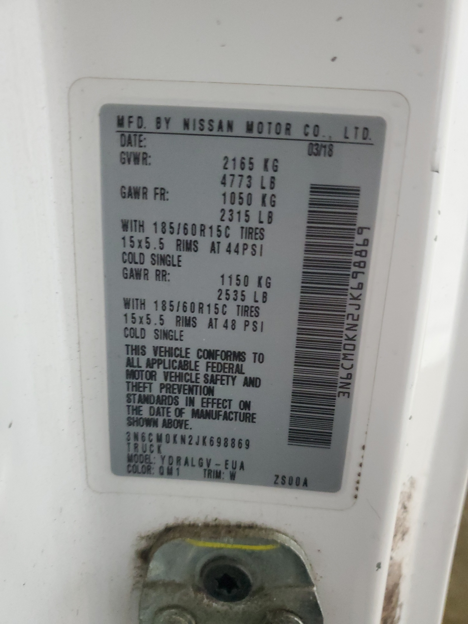 3N6CM0KN2JK698869 2018 Nissan Nv200 2.5S