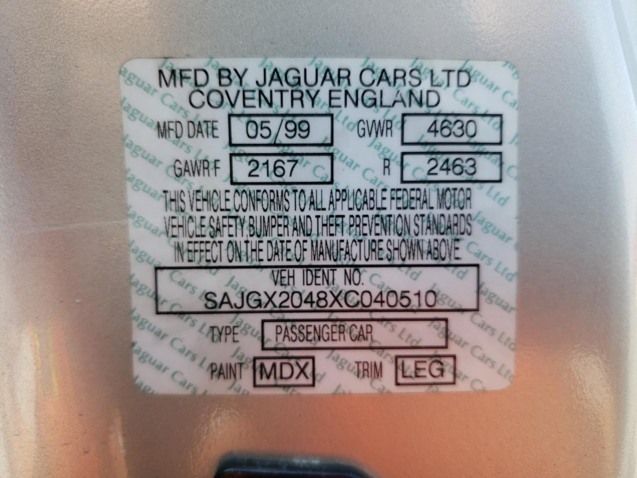 1999 Jaguar Xk8 VIN: SAJGX2048XC040510 Lot: 65468654