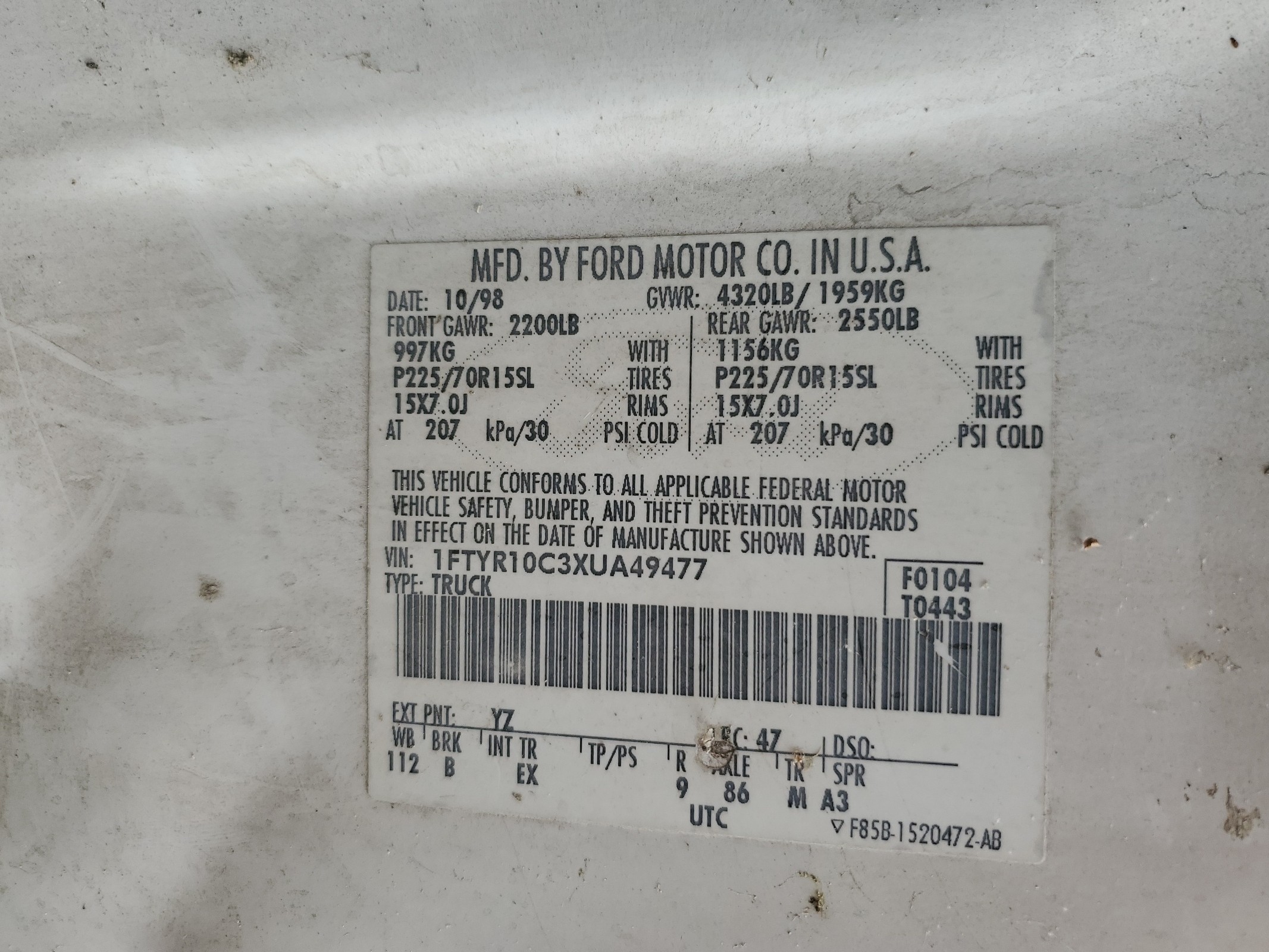 1FTYR10C3XUA49477 1999 Ford Ranger