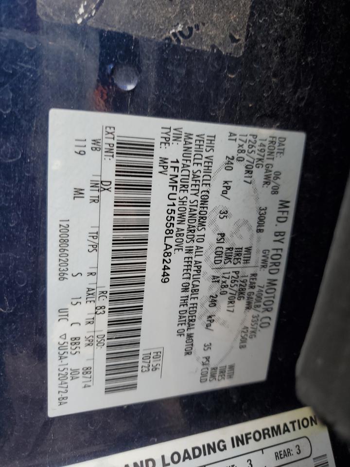 2008 Ford Expedition Xlt VIN: 1FMFU15558LA82449 Lot: 63636424