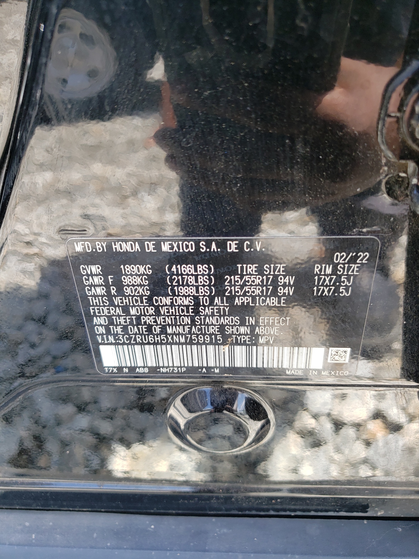 3CZRU6H5XNM759915 2022 Honda Hr-V Ex