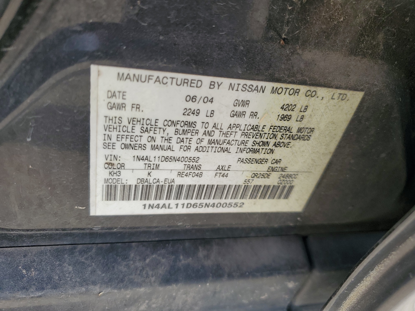 1N4AL11D65N400552 2005 Nissan Altima S