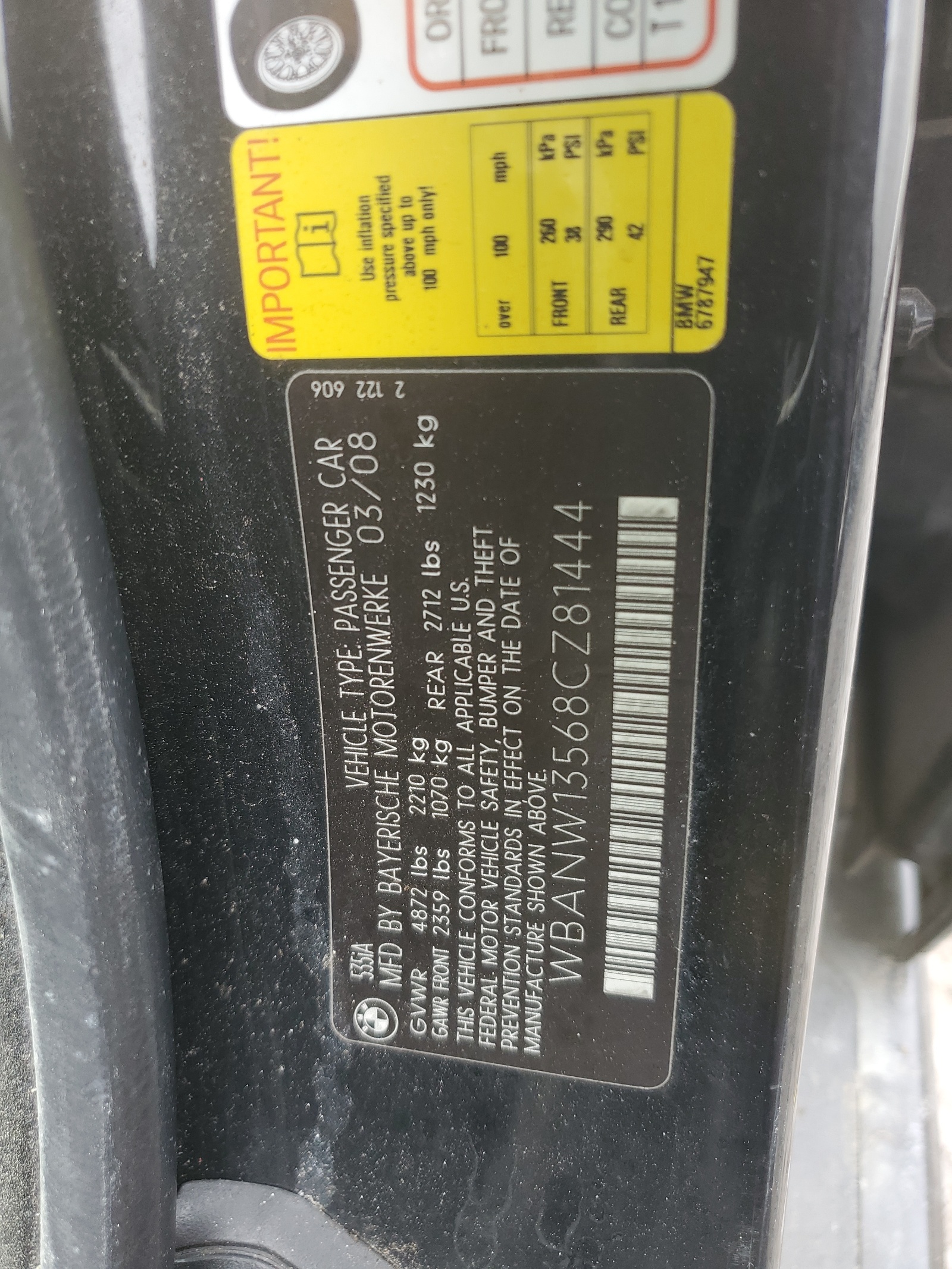 WBANW13568CZ81444 2008 BMW 535 I