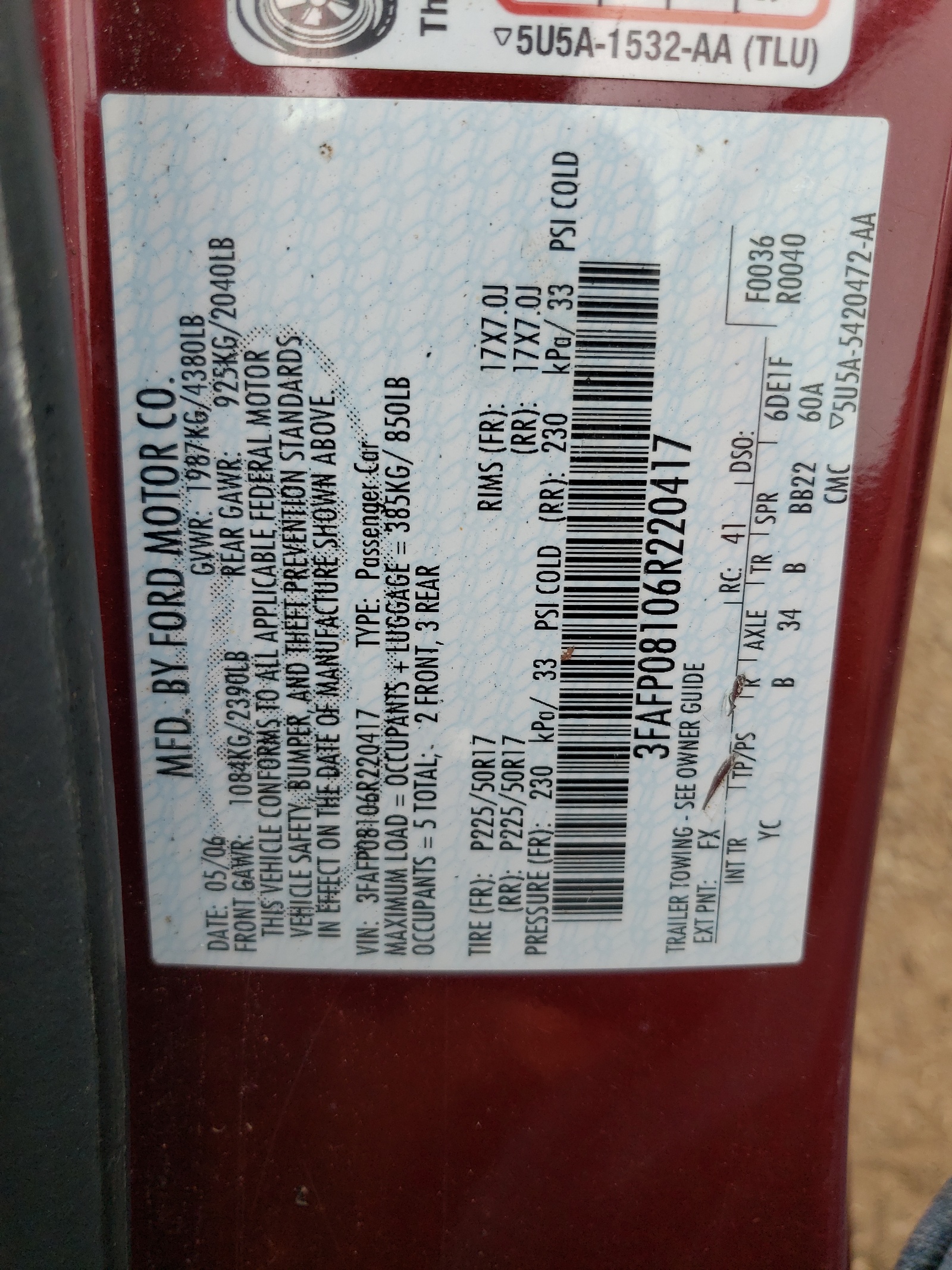 3FAFP08106R220417 2006 Ford Fusion Sel