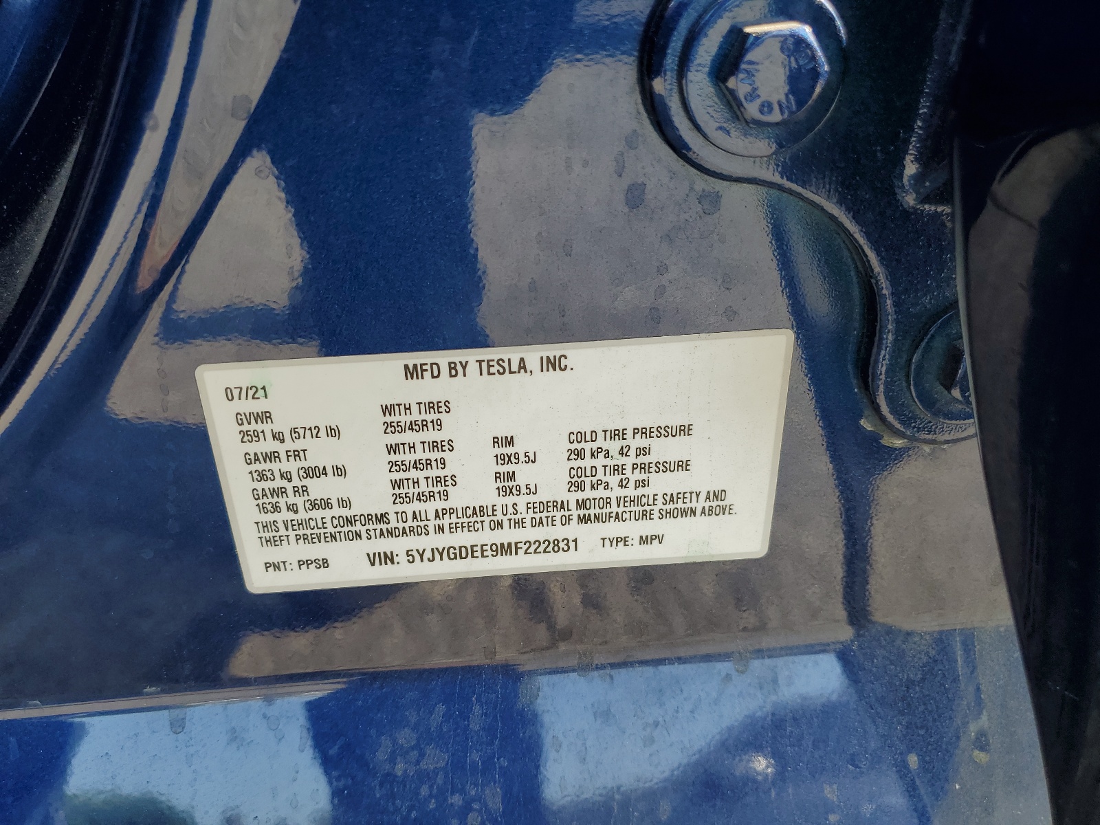 5YJYGDEE9MF222831 2021 Tesla Model Y