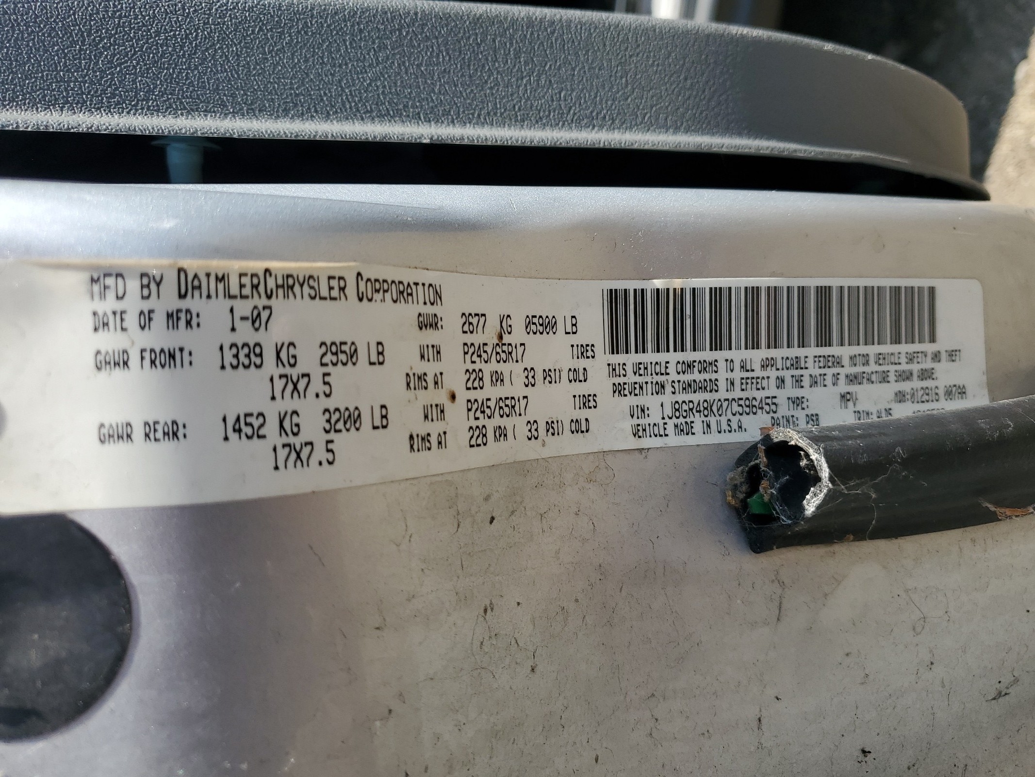 1J8GR48K07C596455 2007 Jeep Grand Cherokee Laredo