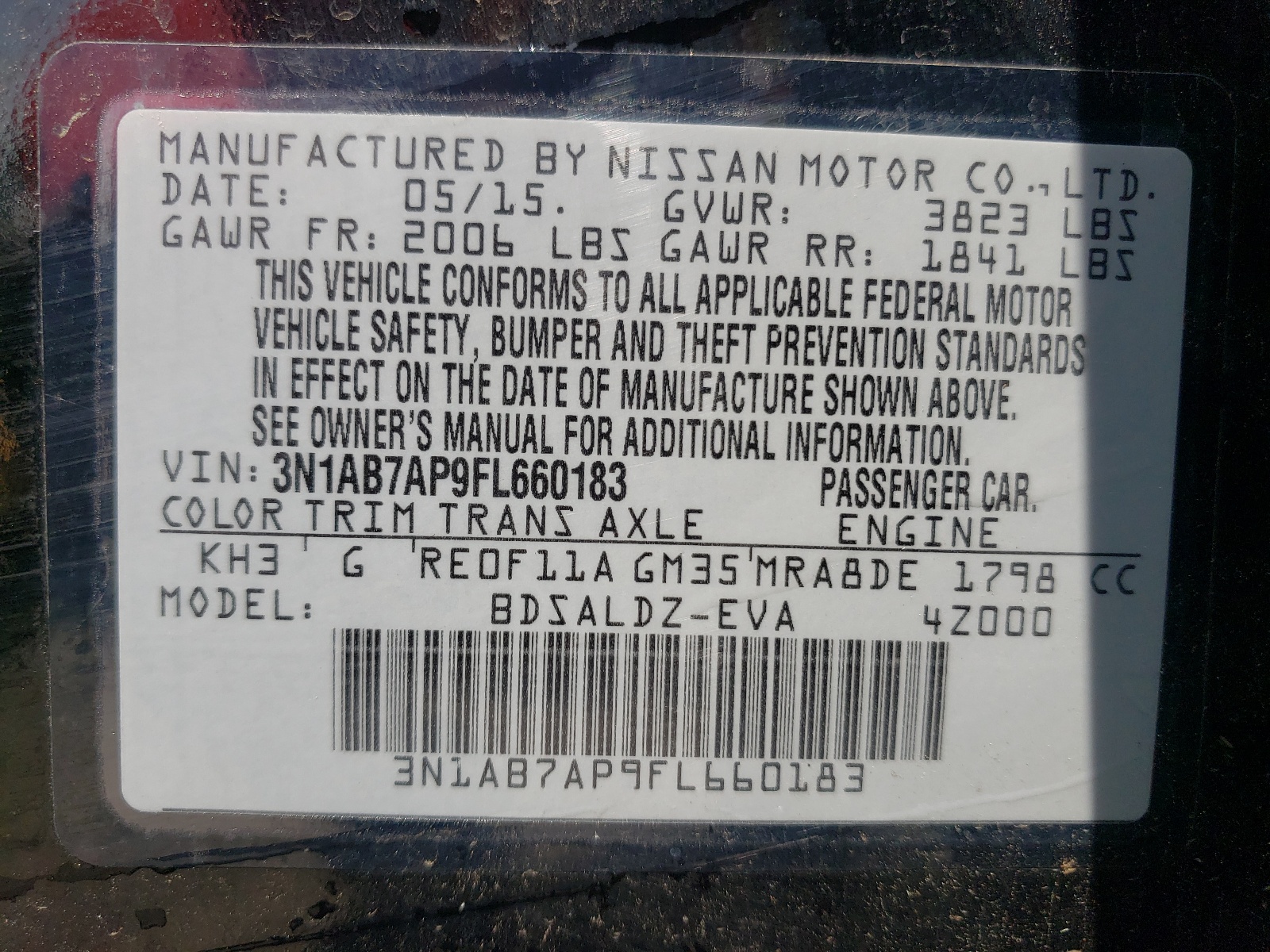 3N1AB7AP9FL660183 2015 Nissan Sentra S