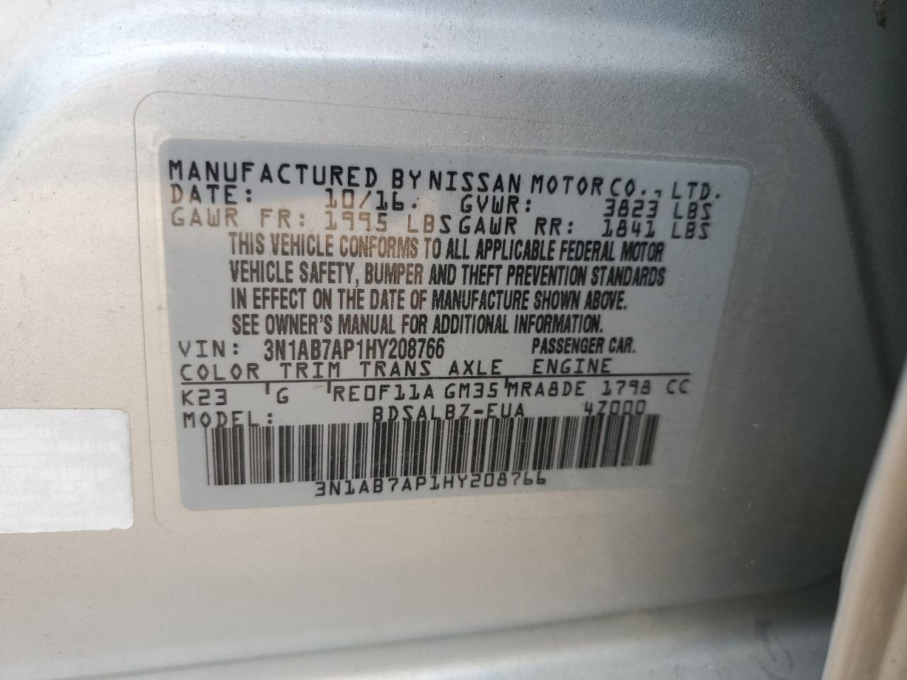 VIN 3N1AB7AP1HY208766 2017 NISSAN SENTRA no.12