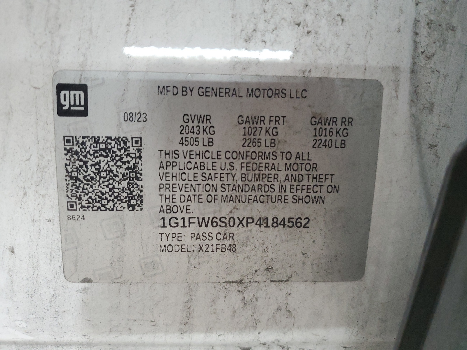 1G1FW6S0XP4184562 2023 Chevrolet Bolt Ev 1Lt