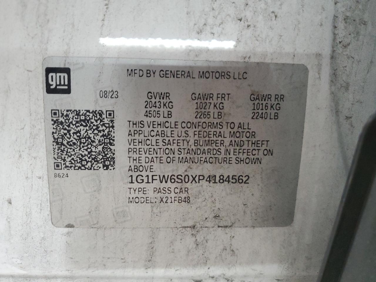 2023 Chevrolet Bolt Ev 1Lt VIN: 1G1FW6S0XP4184562 Lot: 64635934