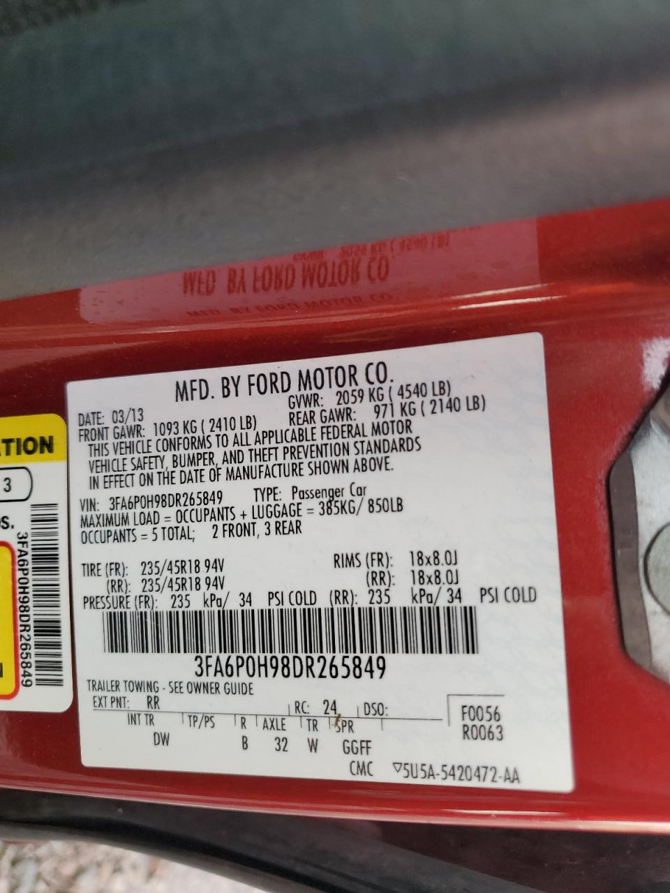 3FA6P0H98DR265849 2013 Ford Fusion Se