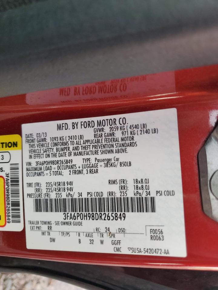 2013 Ford Fusion Se VIN: 3FA6P0H98DR265849 Lot: 60449804