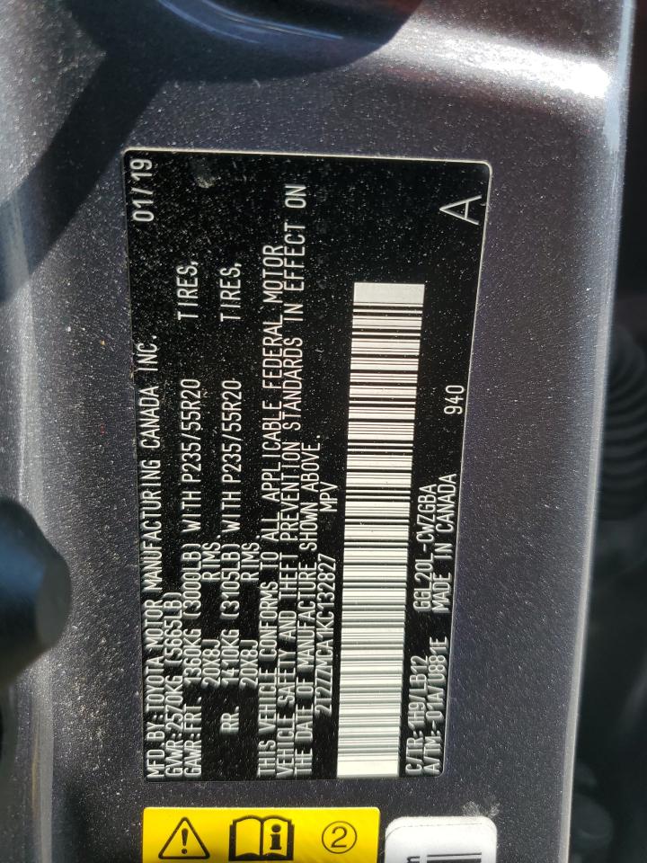 2019 Lexus Rx 350 Base VIN: 2T2ZZMCA1KC132827 Lot: 62944014