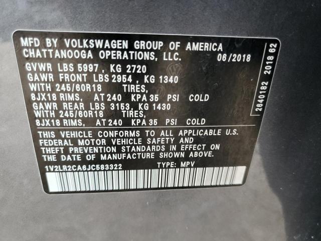 1V2LR2CA6JC583322 | 2018 Volkswagen atlas se