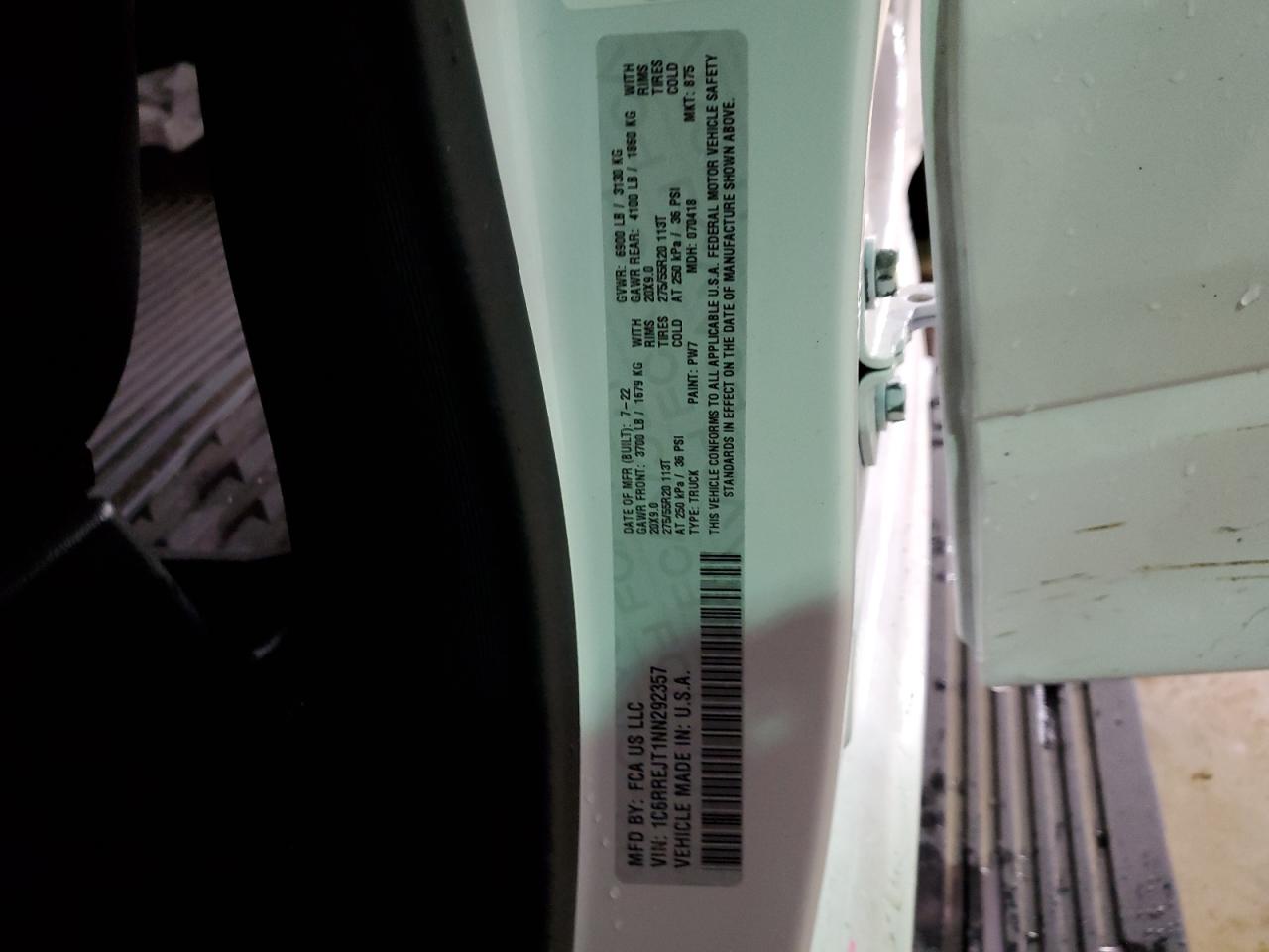 2022 Ram 1500 Laramie VIN: 1C6RREJT1NN292357 Lot: 63020614