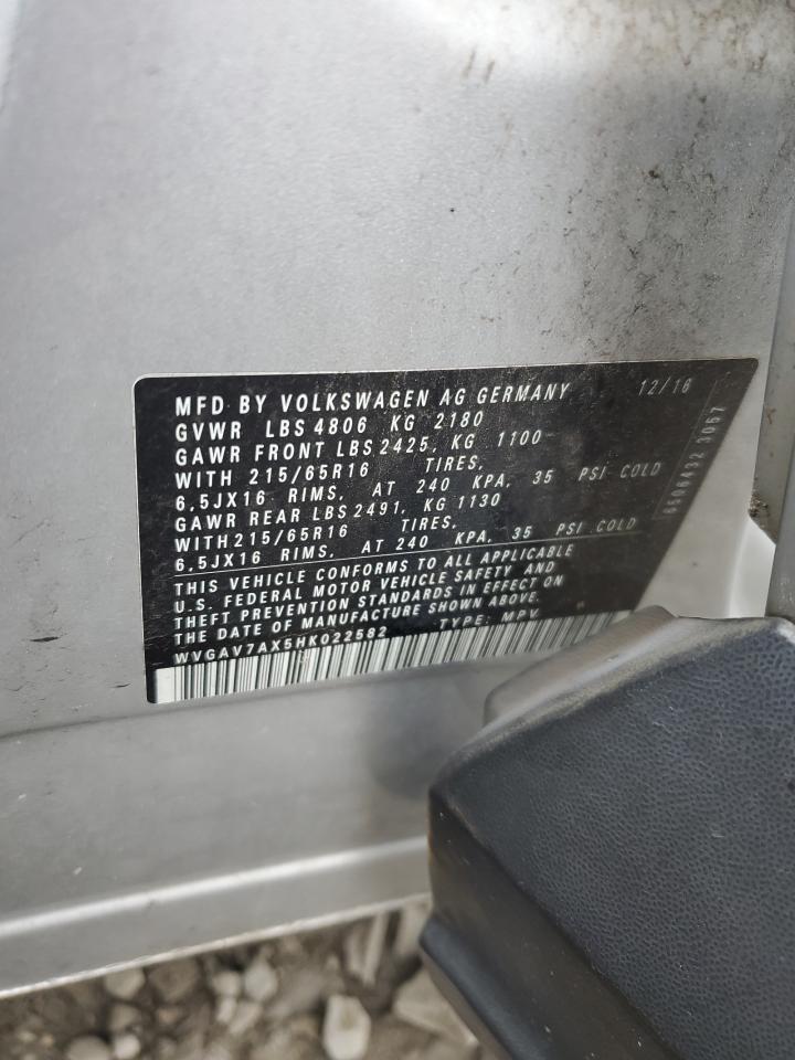 2017 Volkswagen Tiguan S VIN: WVGAV7AX5HK022582 Lot: 64680314