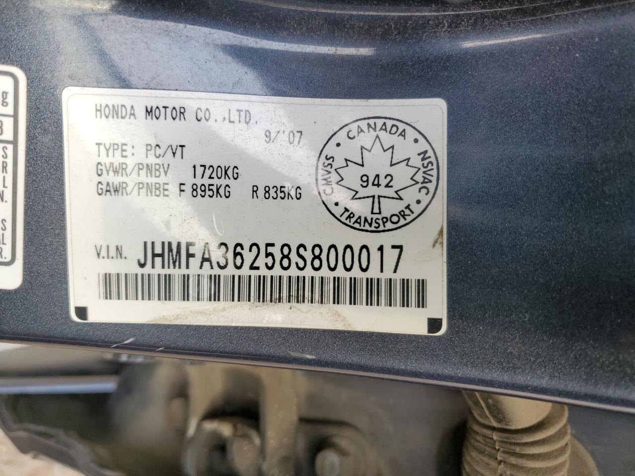 2008 Honda Civic Hybrid VIN: JHMFA36258S800017 Lot: 64863284