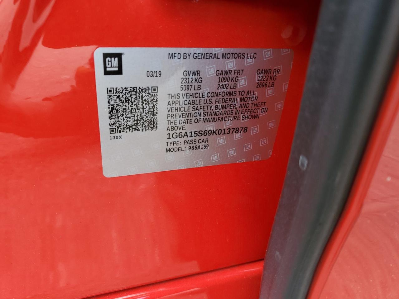 2019 Cadillac Cts-V VIN: 1G6A15S69K0137878 Lot: 61482334