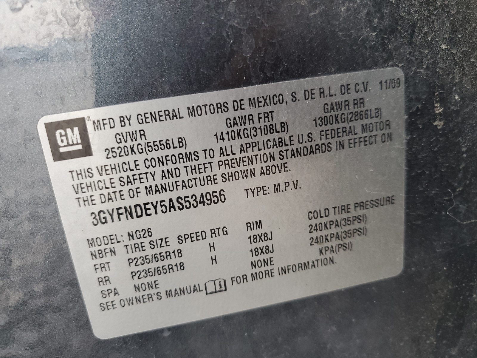 3GYFNDEY5AS534956 2010 Cadillac Srx Luxury Collection