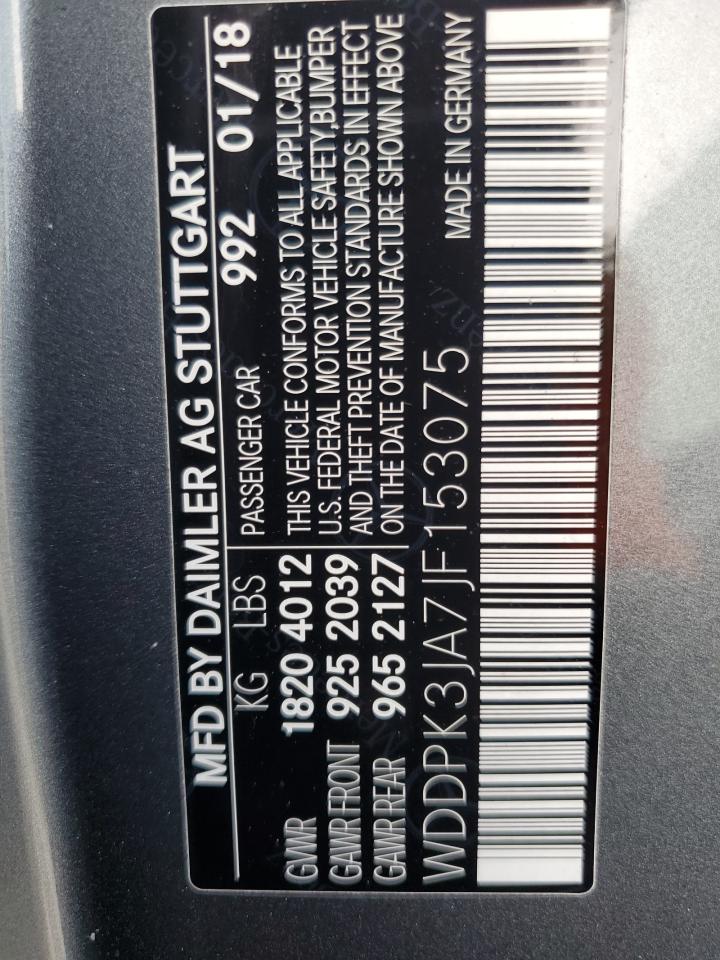 2018 Mercedes-Benz Slc 300 VIN: WDDPK3JA7JF153075 Lot: 64021924