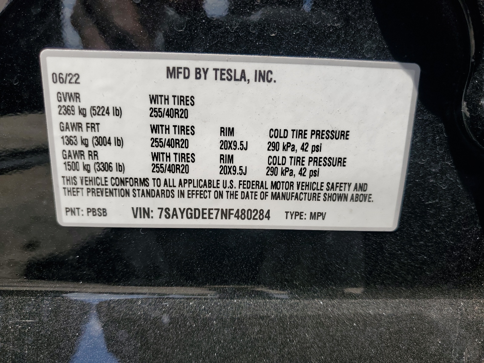 7SAYGDEE7NF480284 2022 Tesla Model Y