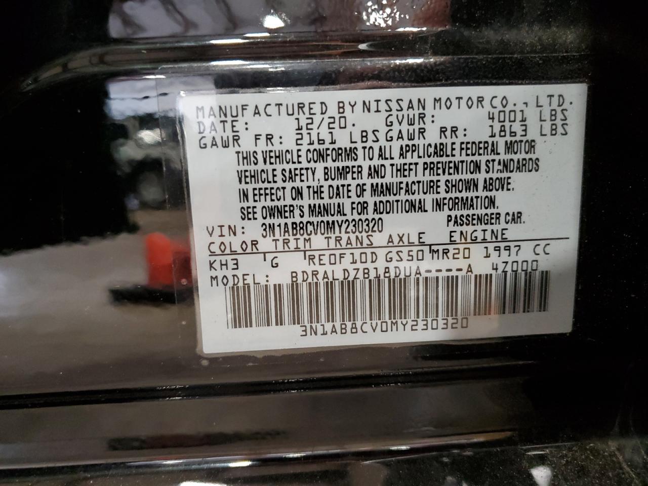 2021 Nissan Sentra Sv VIN: 3N1AB8CV0MY230320 Lot: 65430504