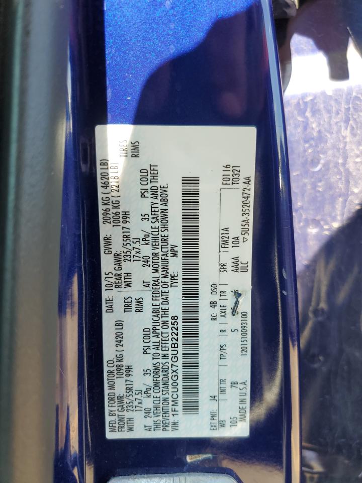 2016 Ford Escape Se VIN: 1FMCU0GX7GUB22258 Lot: 62555344