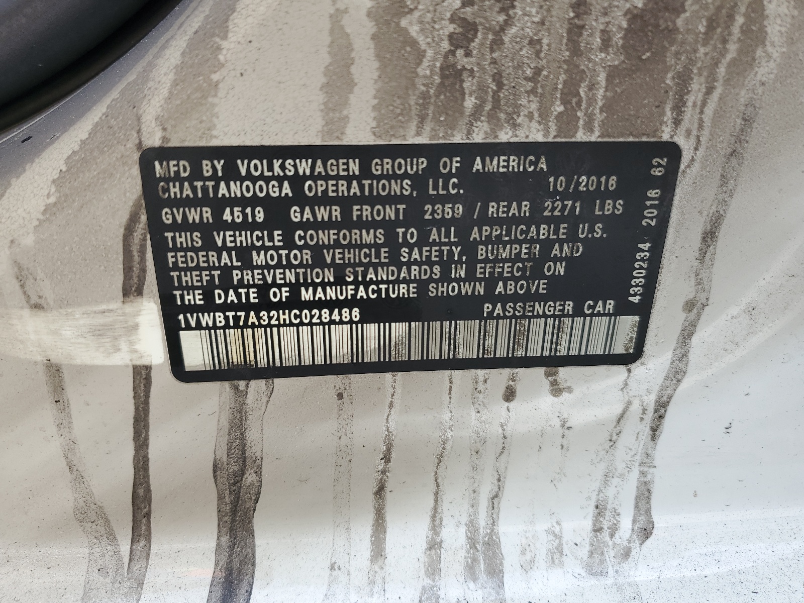 1VWBT7A32HC028486 2017 Volkswagen Passat Se