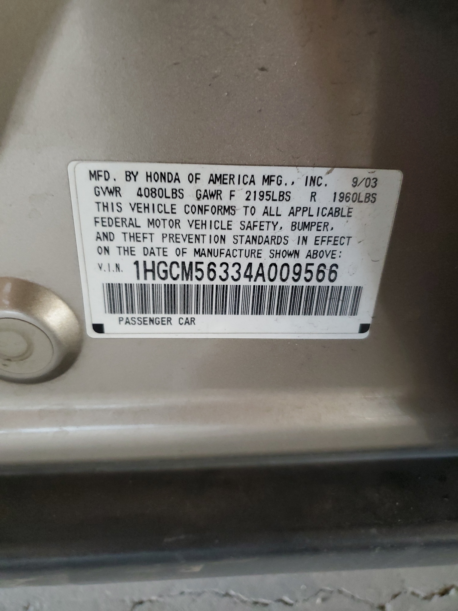 1HGCM56334A009566 2004 Honda Accord Lx