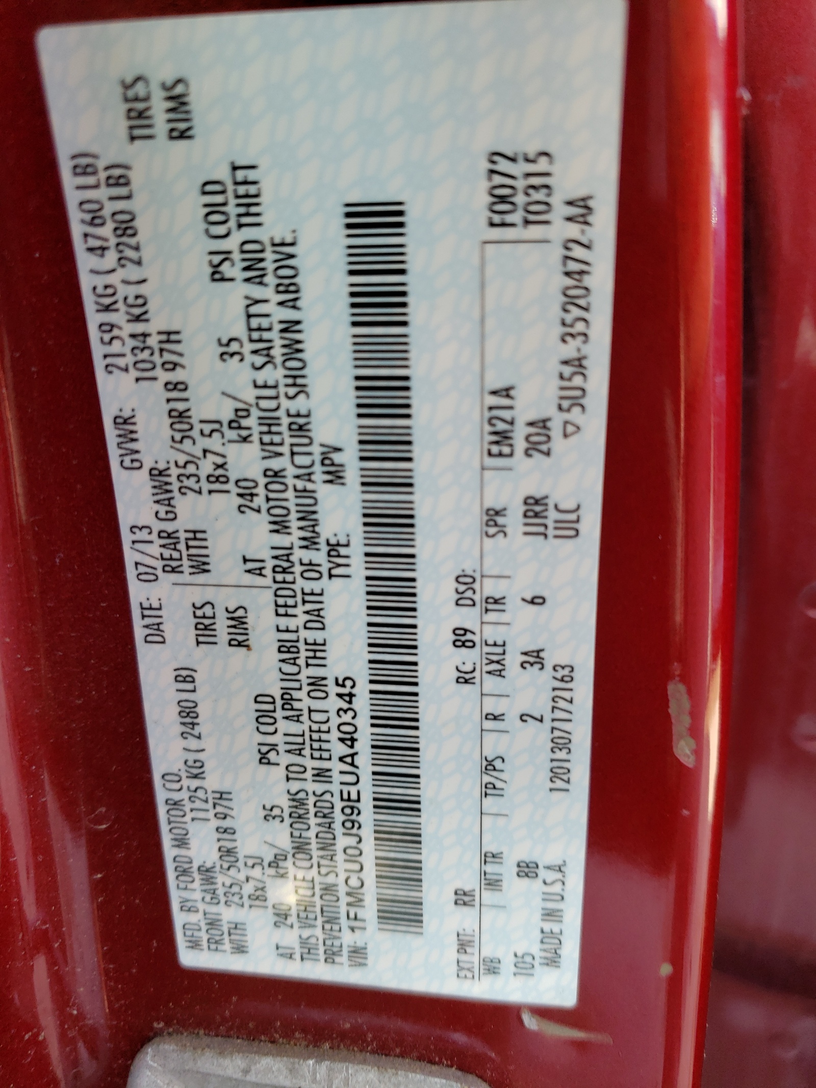 1FMCU0J99EUA40345 2014 Ford Escape Titanium