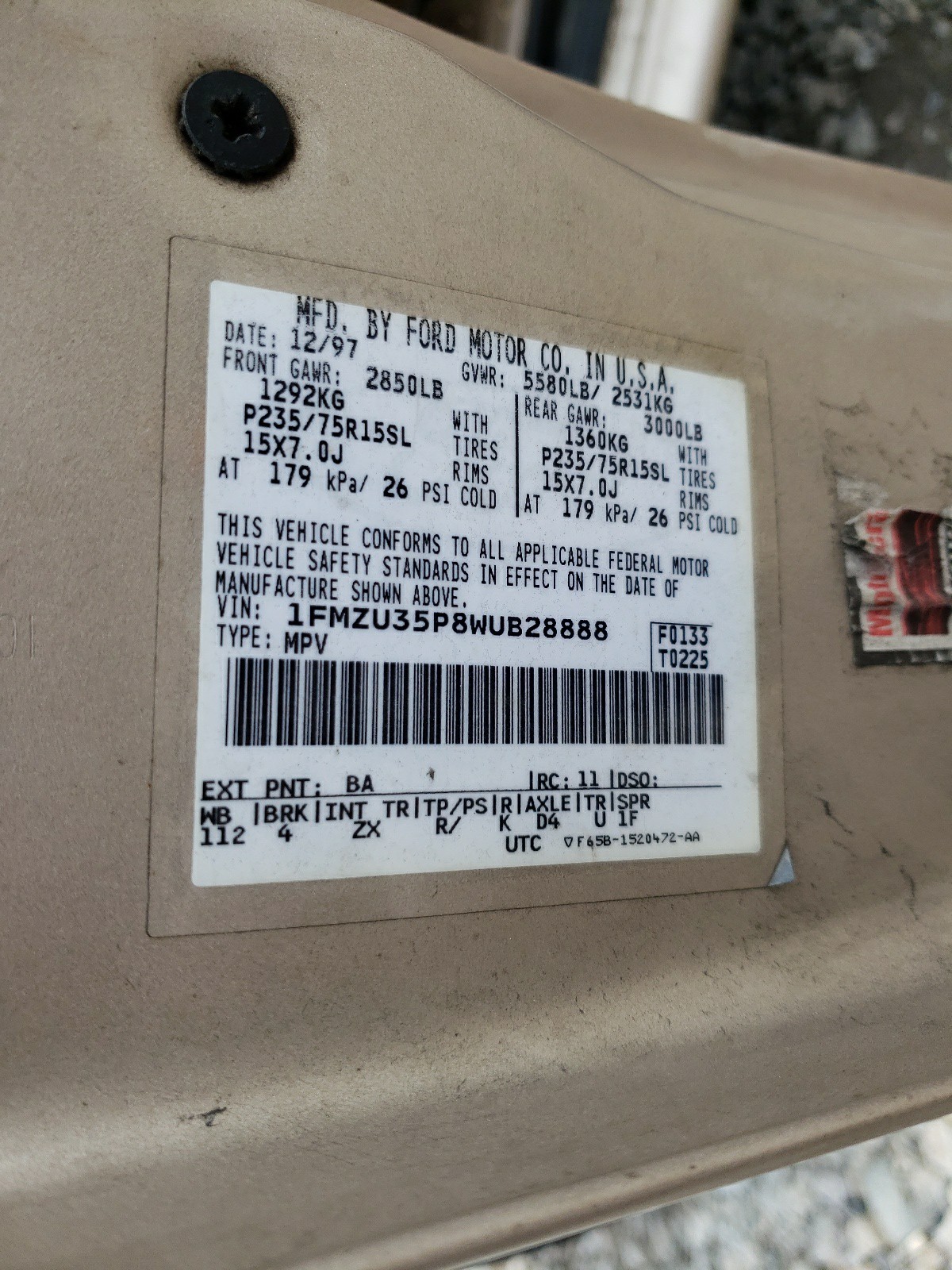 1FMZU35P8WUB28888 1998 Ford Explorer