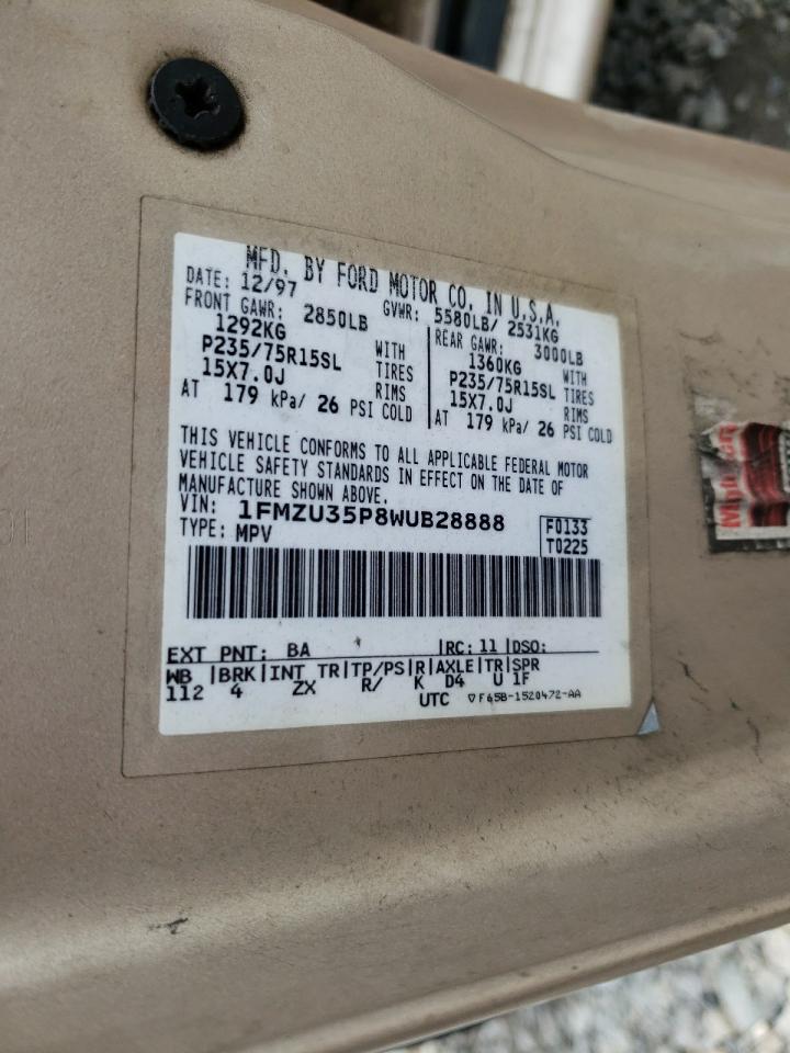 1998 Ford Explorer VIN: 1FMZU35P8WUB28888 Lot: 64019744