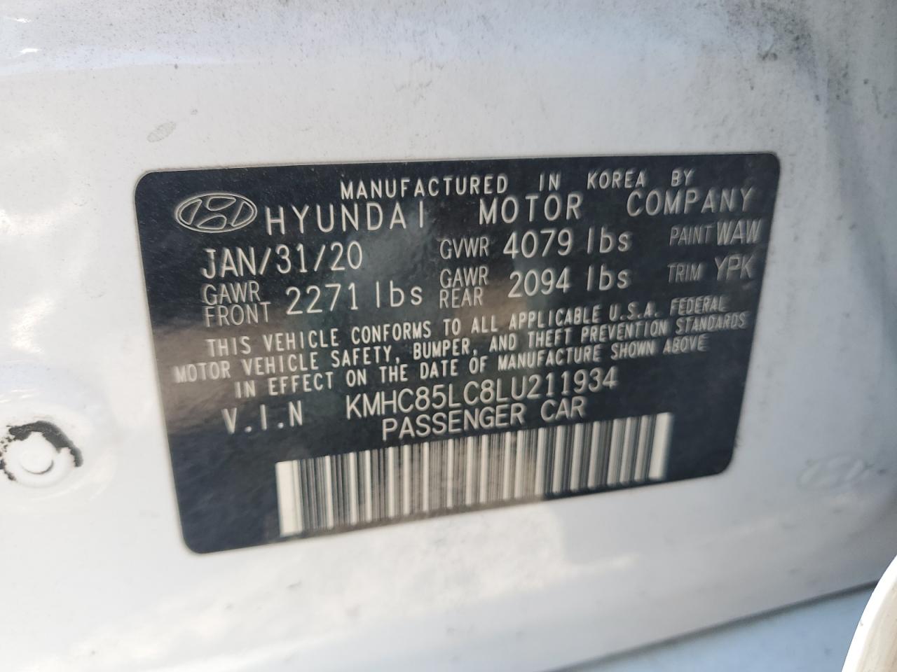 2020 Hyundai Ioniq Sel VIN: KMHC85LC8LU211934 Lot: 64462554