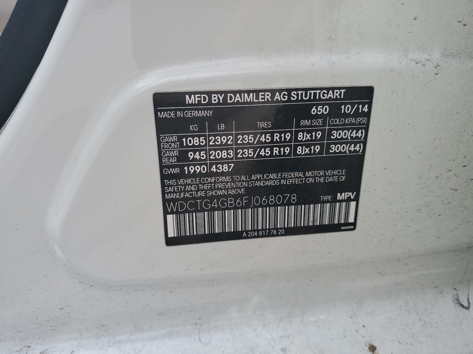 WDCTG4GB6FJ068078 2015 Mercedes-Benz Gla 250 4Matic