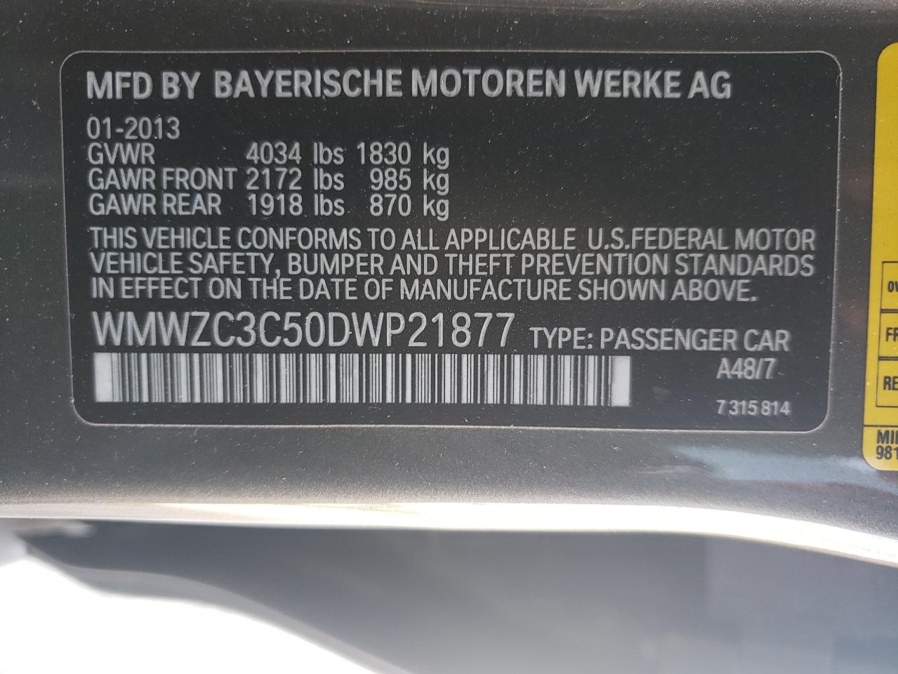 2013 Mini Cooper S Countryman VIN: WMWZC3C50DWP21877 Lot: 63570134