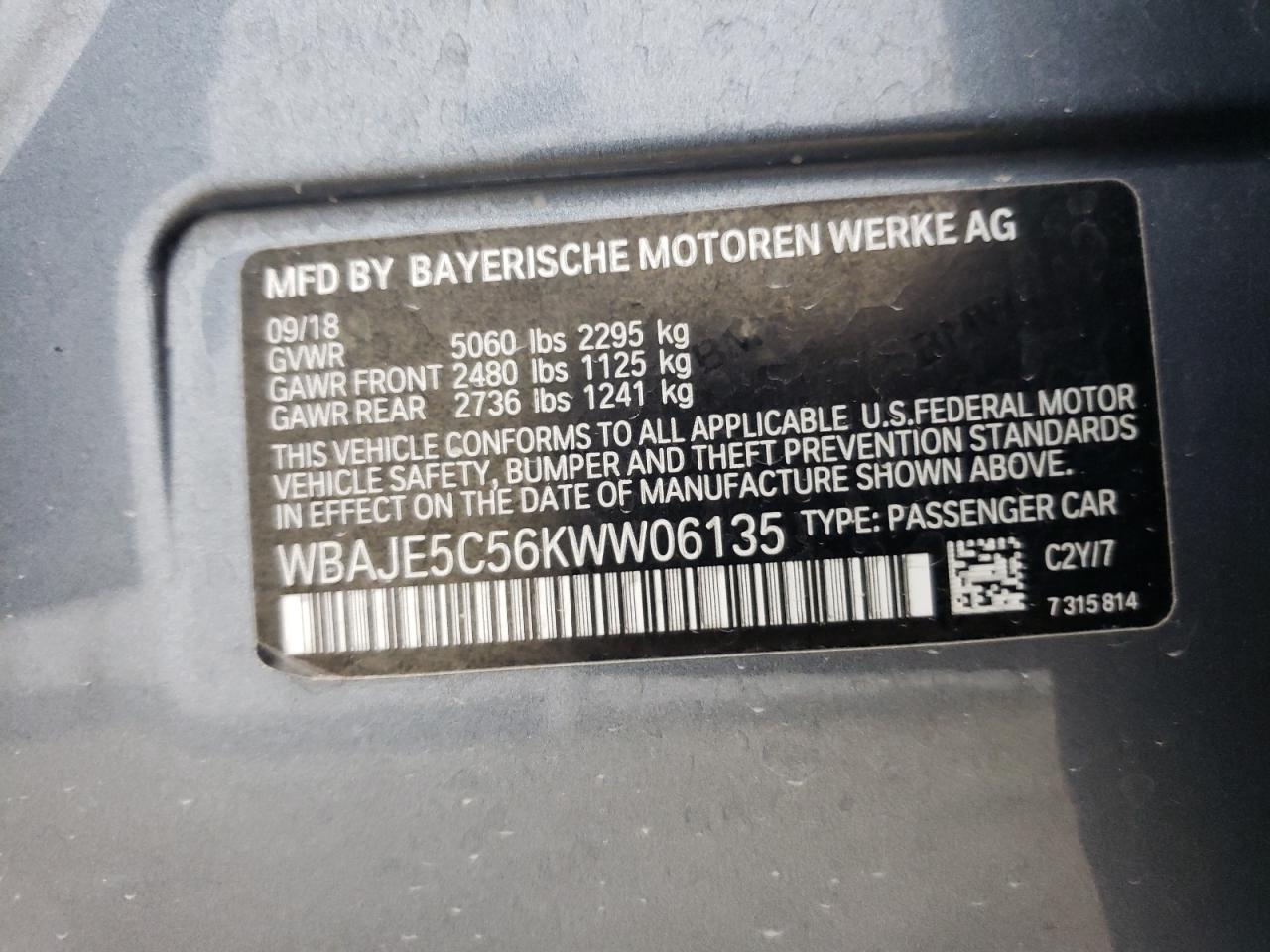 WBAJE5C56KWW06135 2019 BMW 540 I