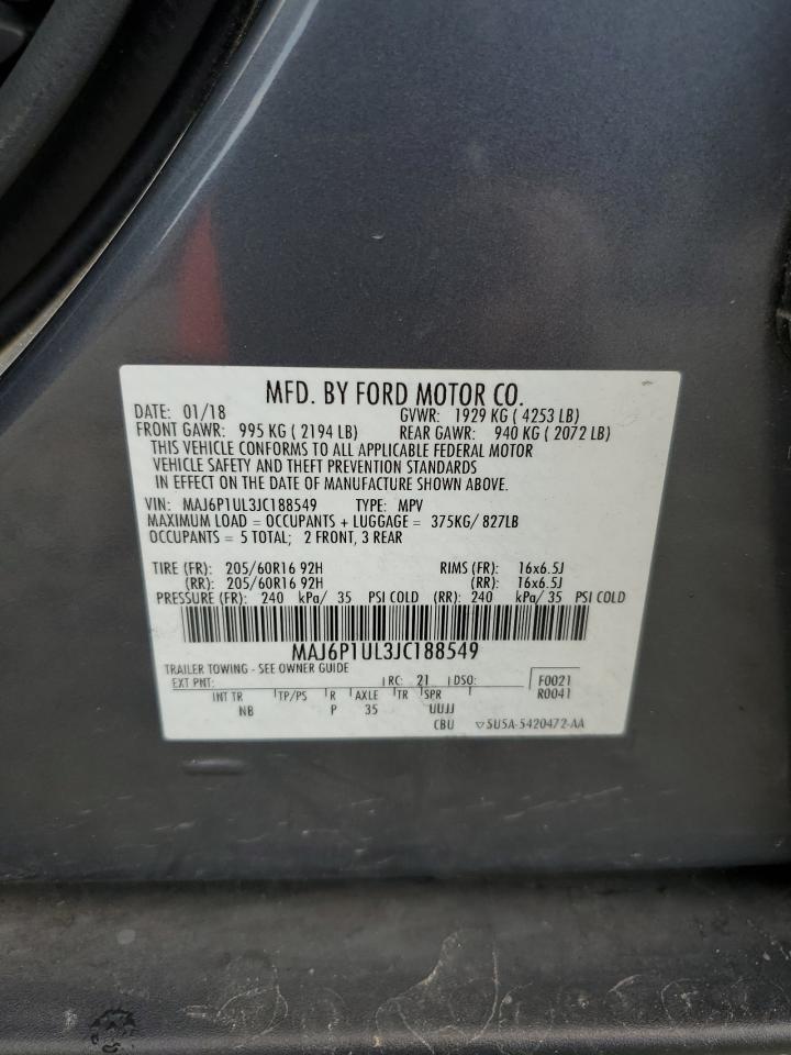 2018 Ford Ecosport Se VIN: MAJ6P1UL3JC188549 Lot: 63601174