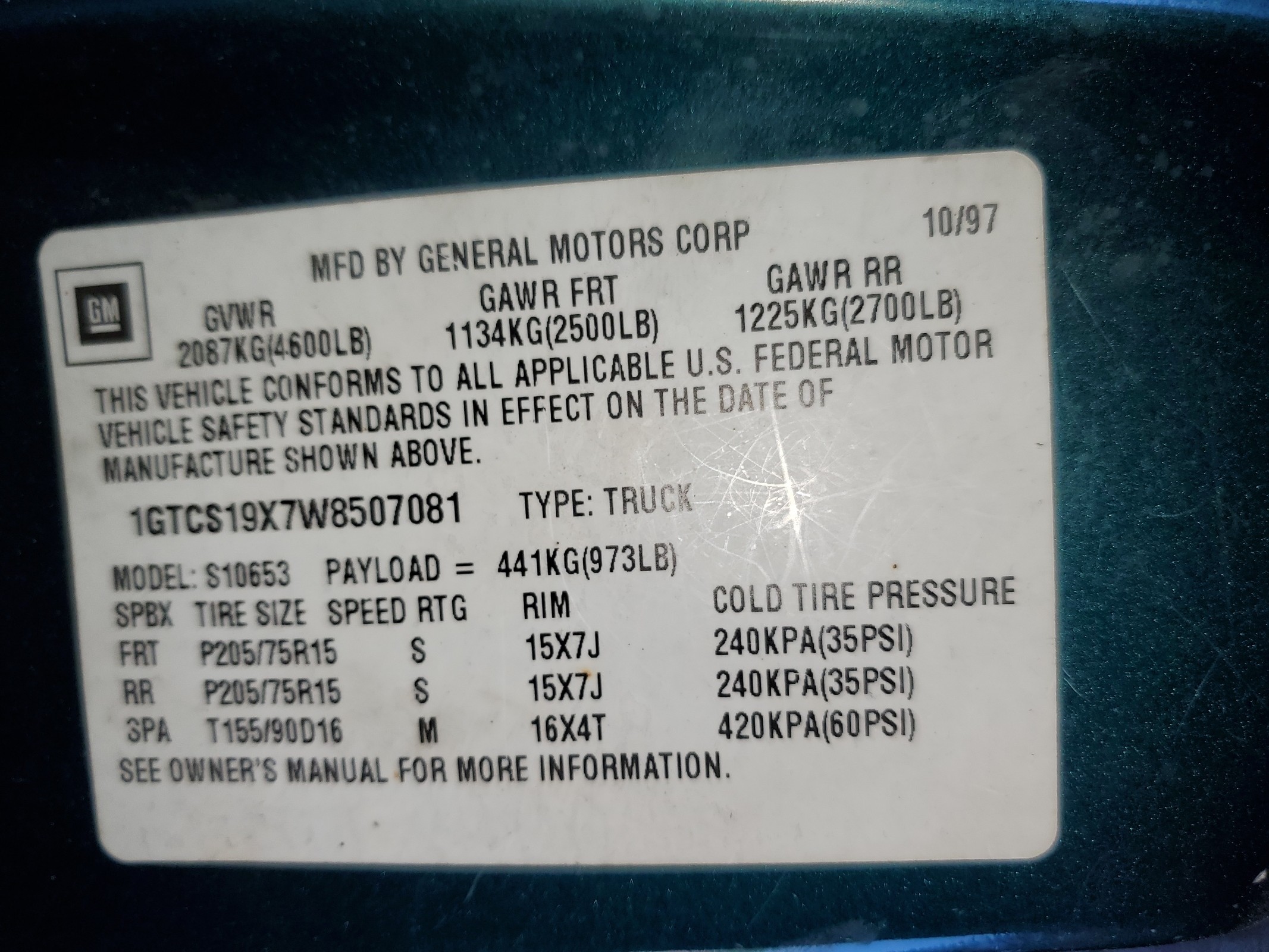 1GTCS19X7W8507081 1998 GMC Sonoma