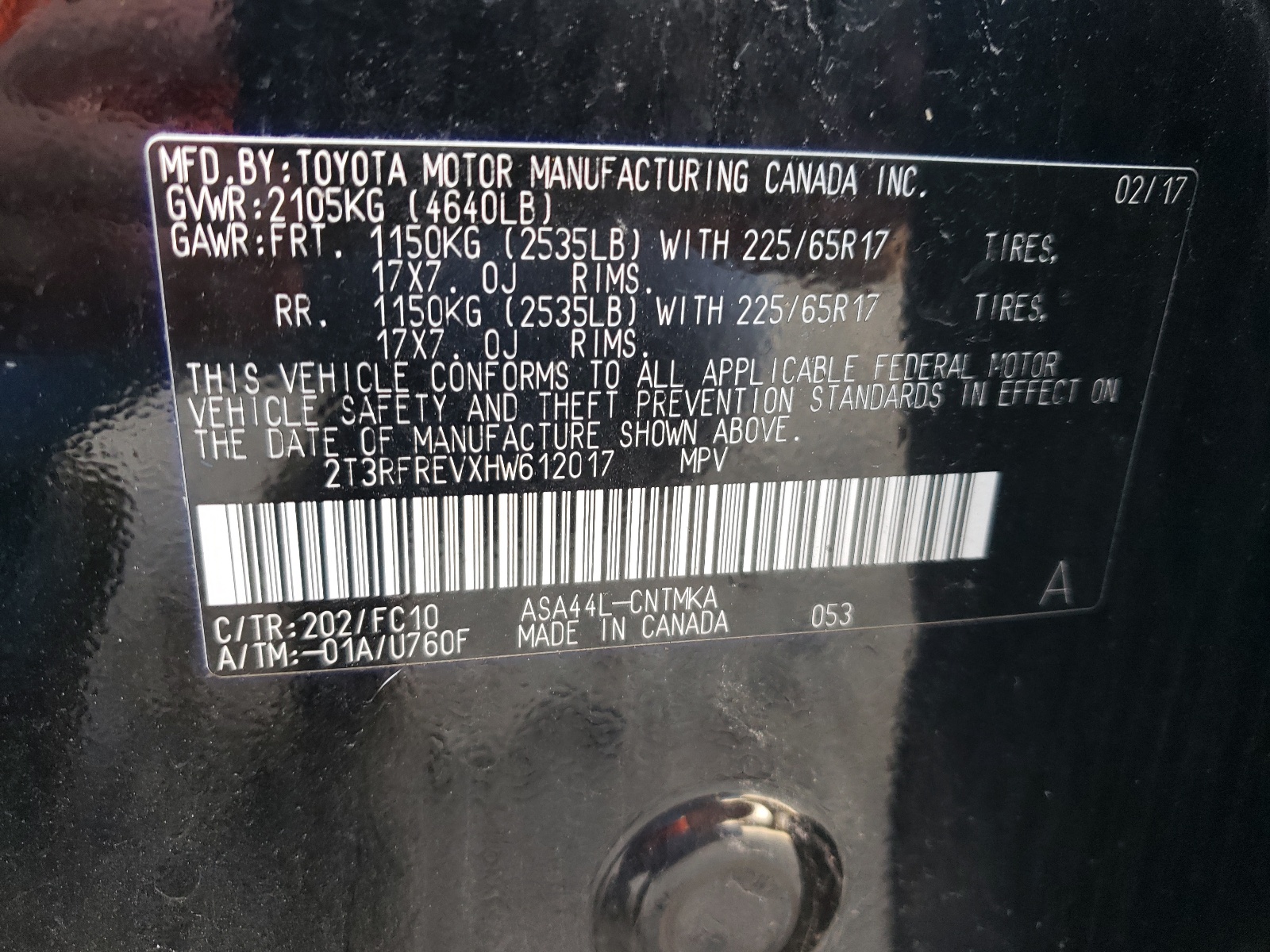 2T3RFREVXHW612017 2017 Toyota Rav4 Xle