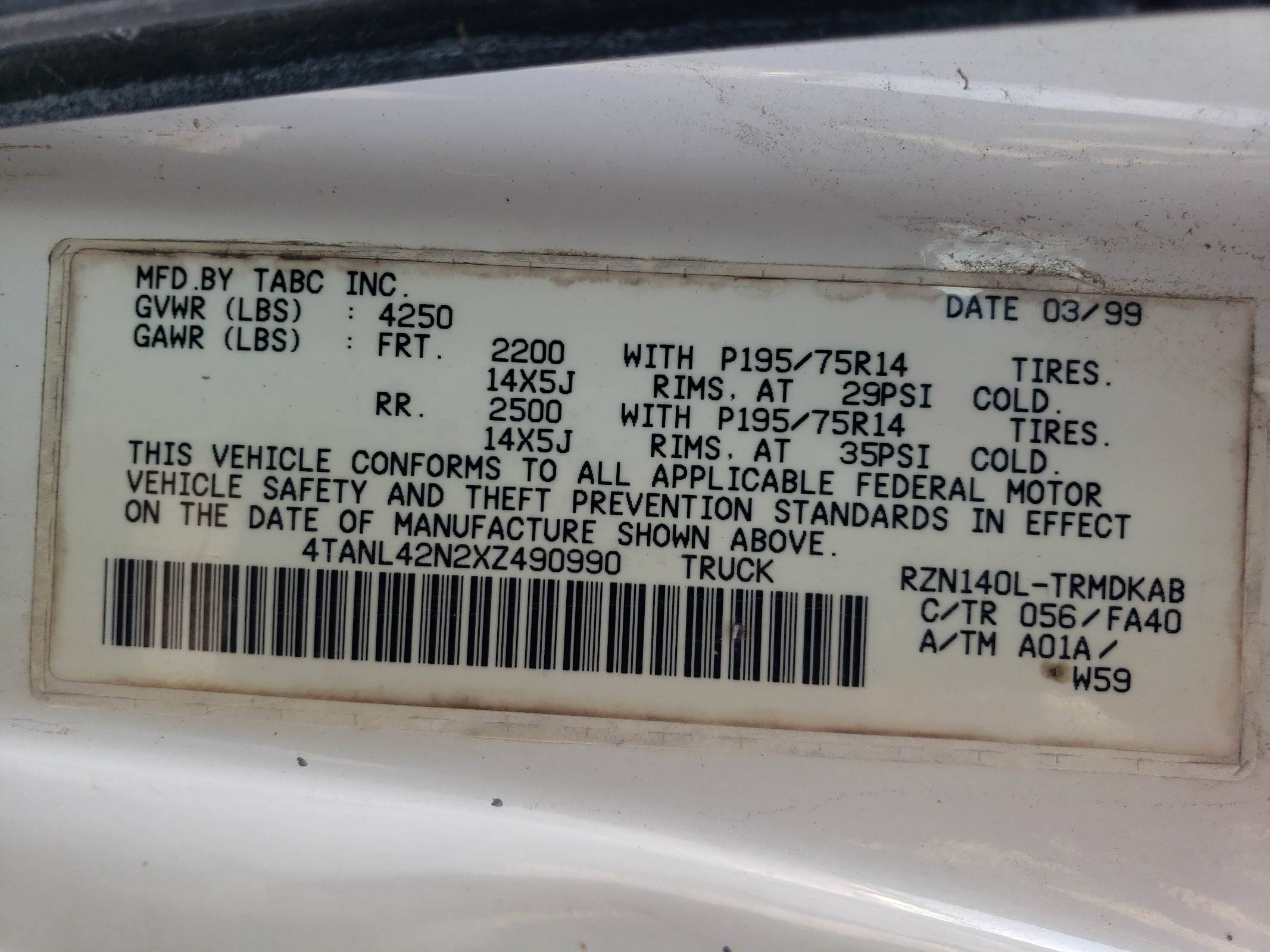 4TANL42N2XZ490990 1999 Toyota Tacoma