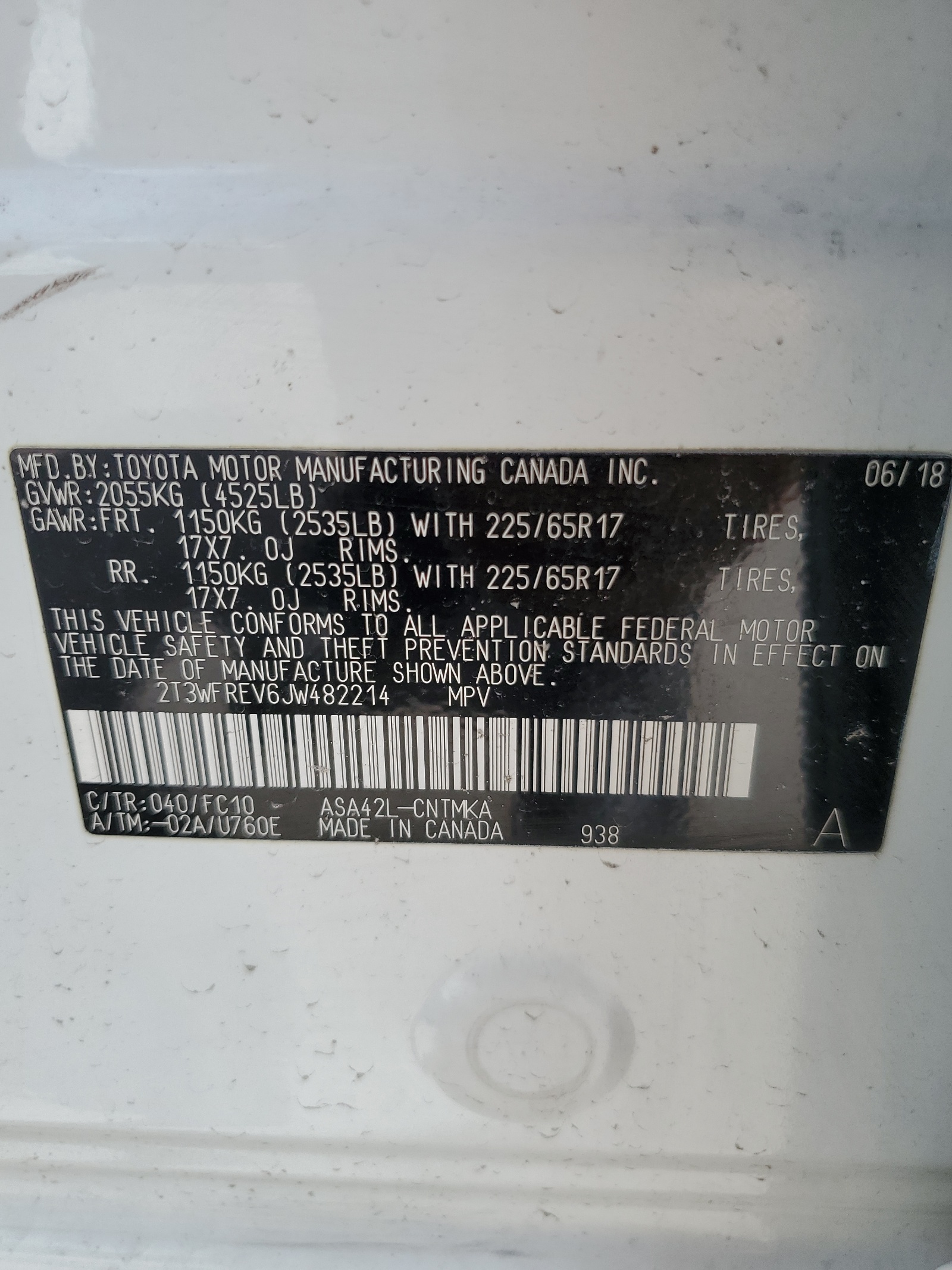 2T3WFREV6JW482214 2018 Toyota Rav4 Adventure