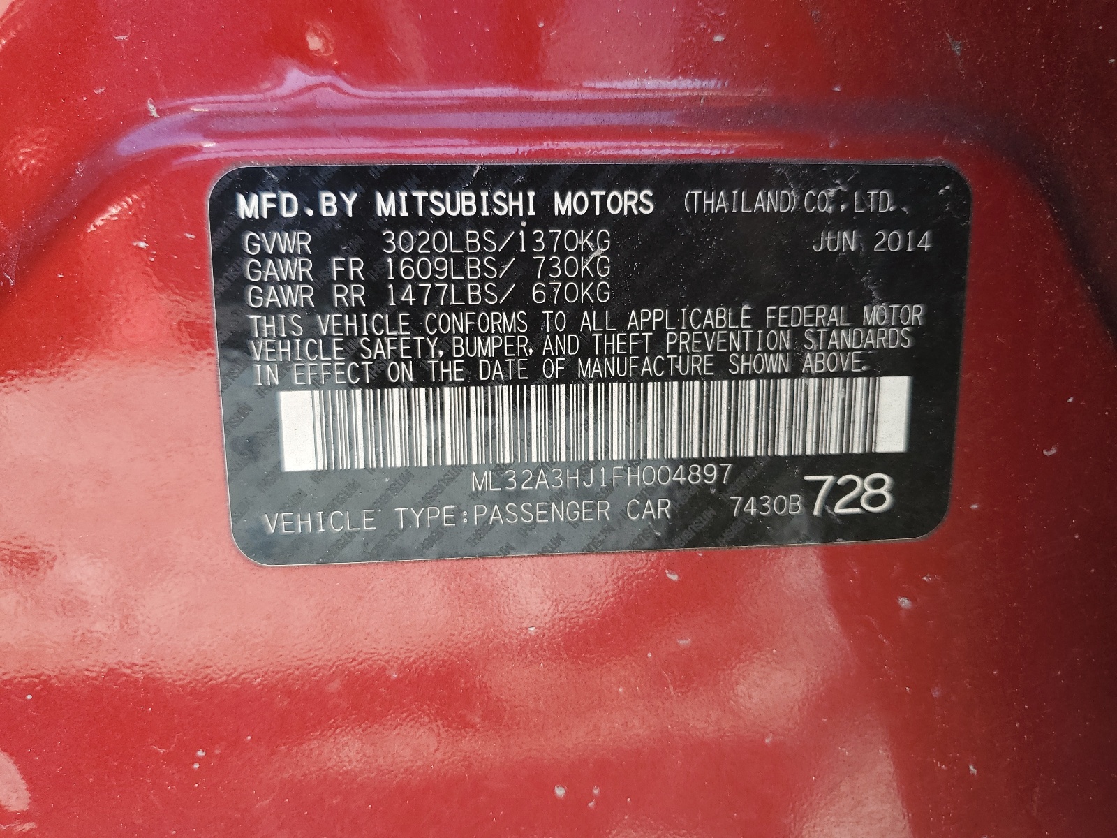 ML32A3HJ1FH004897 2015 Mitsubishi Mirage De