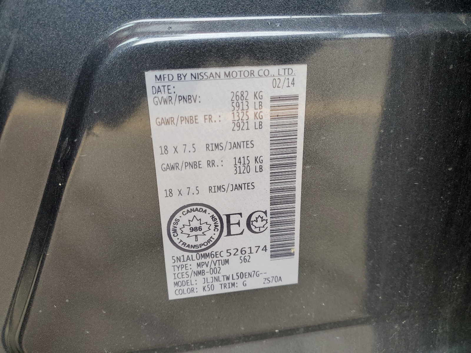 5N1AL0MM6EC526174 2014 Infiniti Qx60