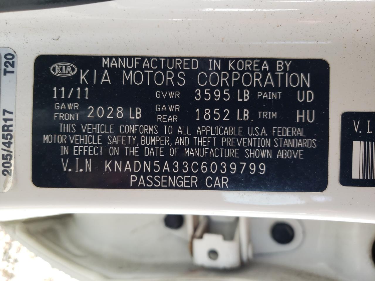 2012 Kia Rio Ex VIN: KNADN5A33C6039799 Lot: 64259014