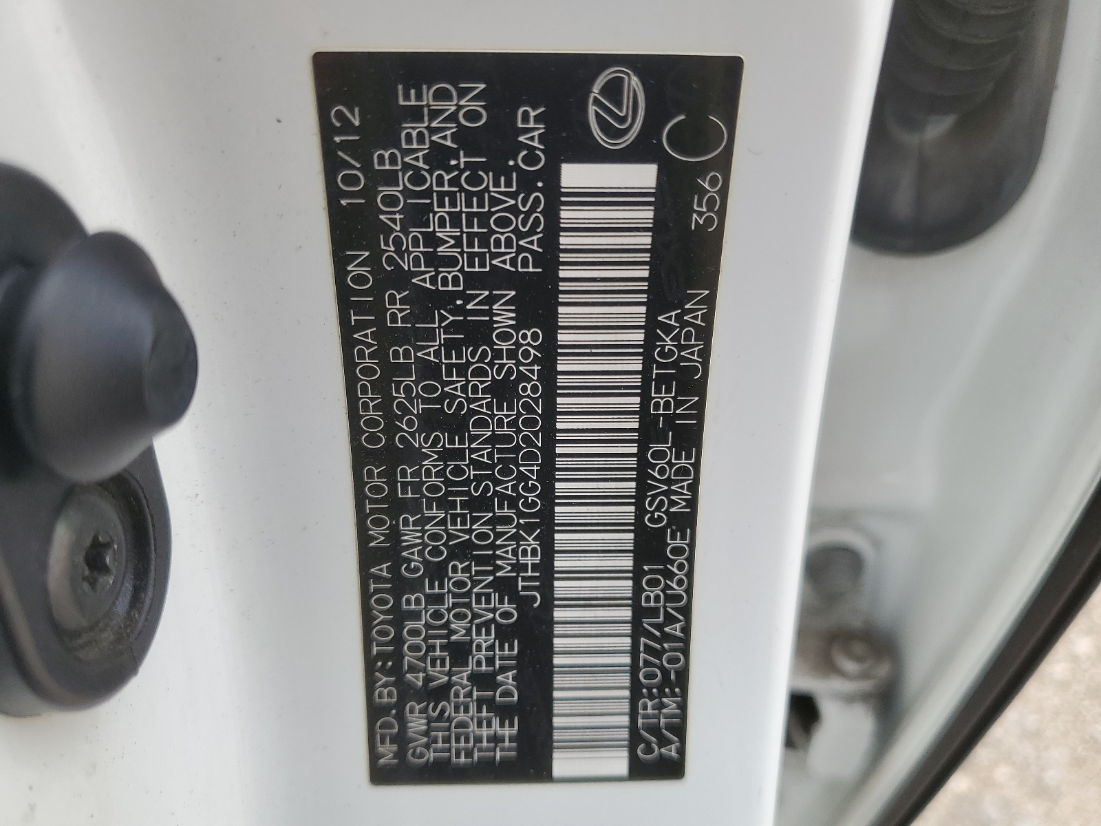 JTHBK1GG4D2028498 2013 Lexus Es 350