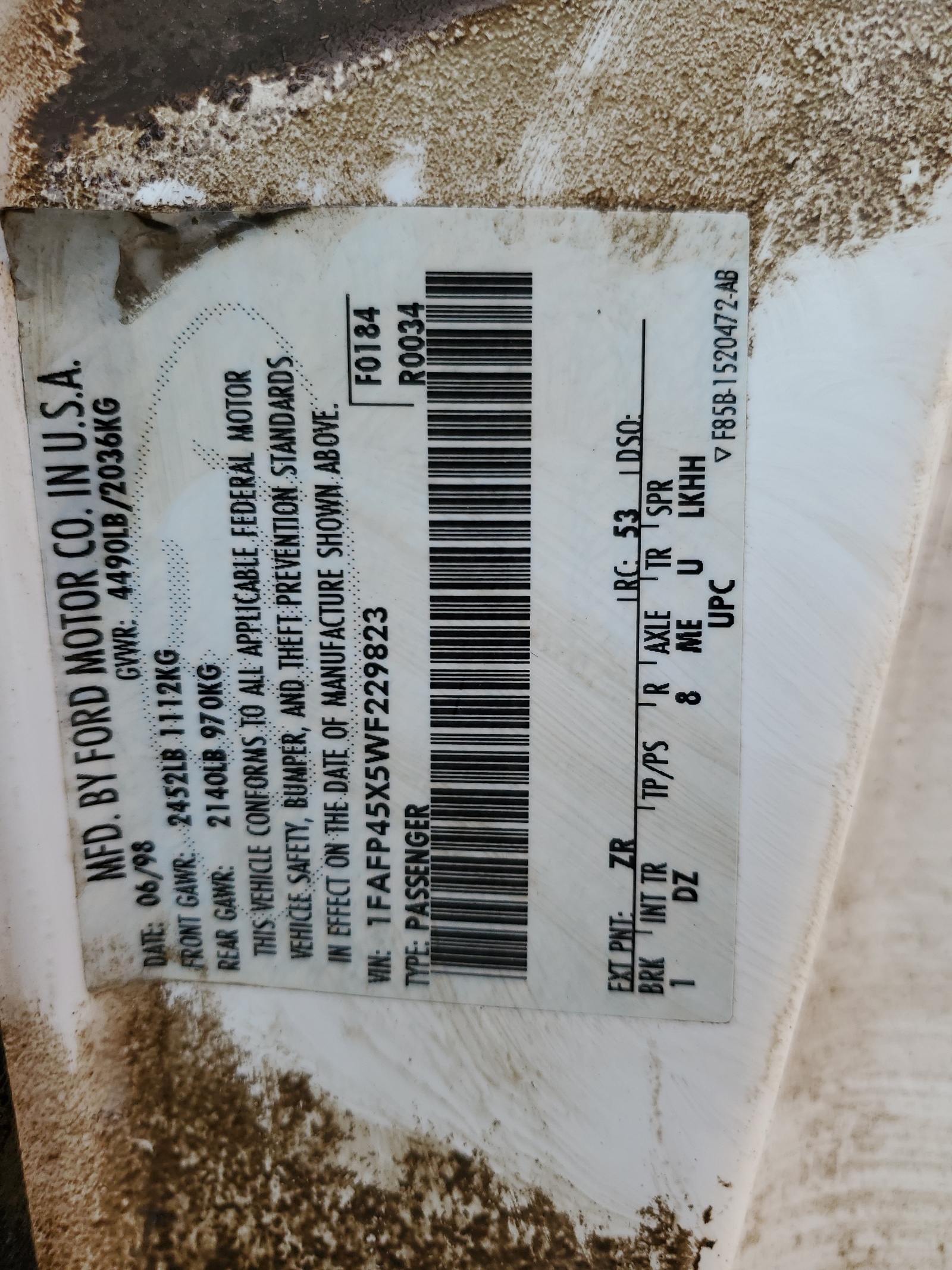 1FAFP45X5WF229823 1998 Ford Mustang Gt