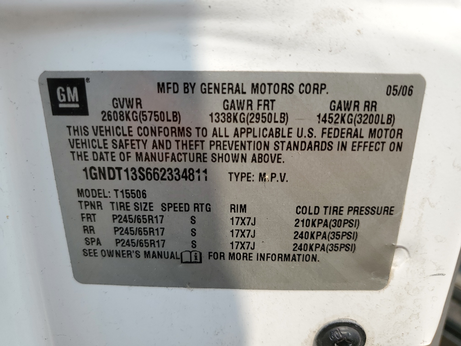 1GNDT13S662334811 2006 Chevrolet Trailblazer Ls