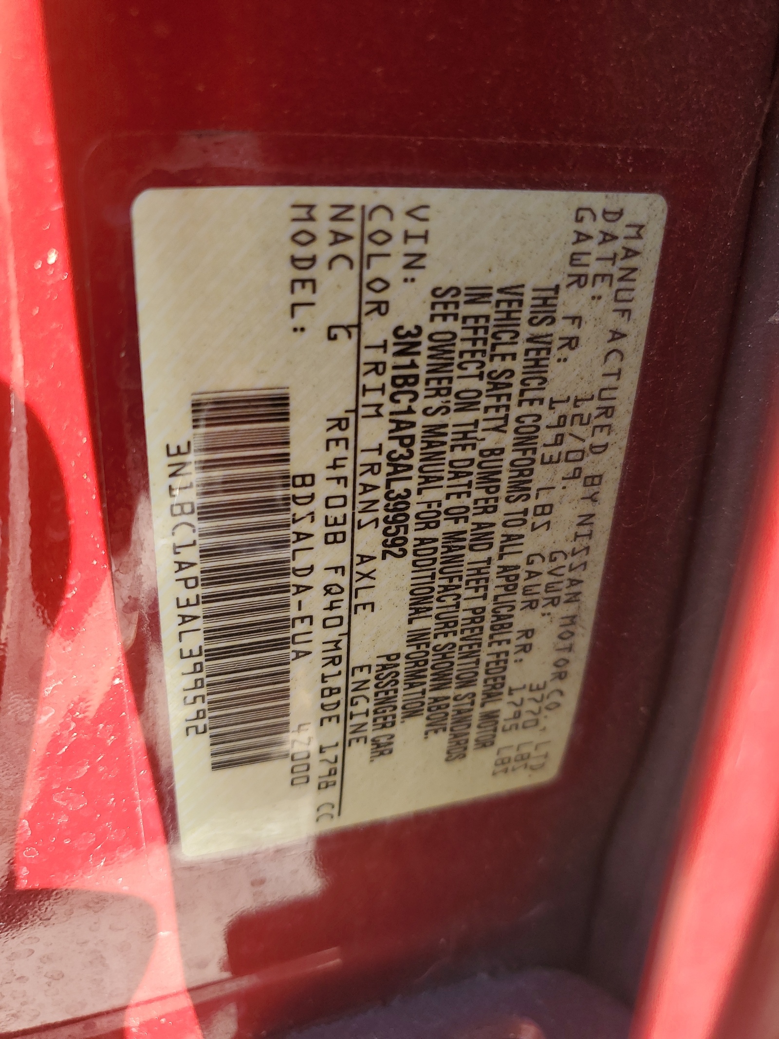 3N1BC1AP3AL399592 2010 Nissan Versa S