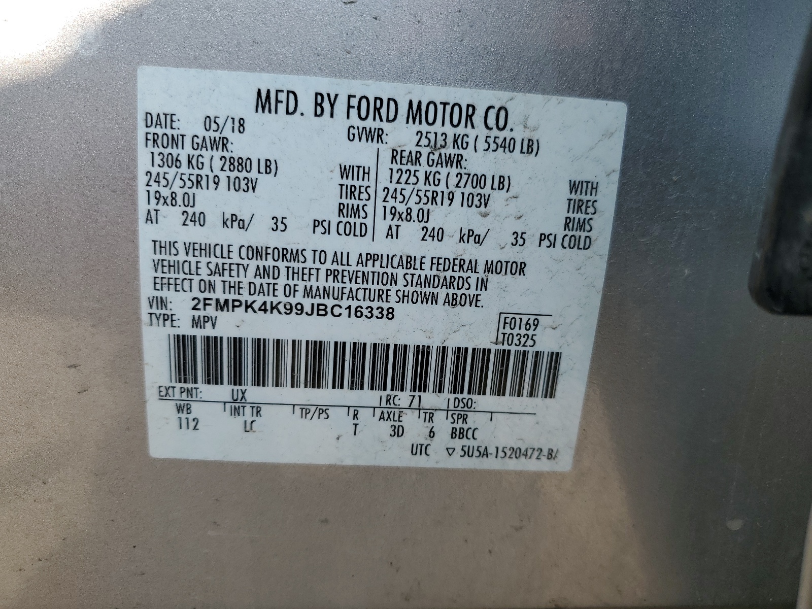2FMPK4K99JBC16338 2018 Ford Edge Titanium